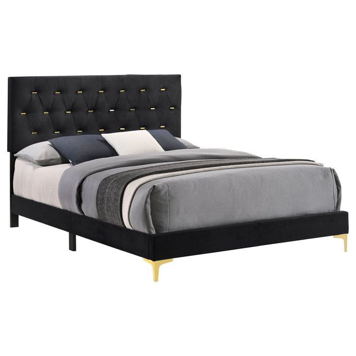 Kendall Upholstered California King Panel Bed Black - Walo Furniture