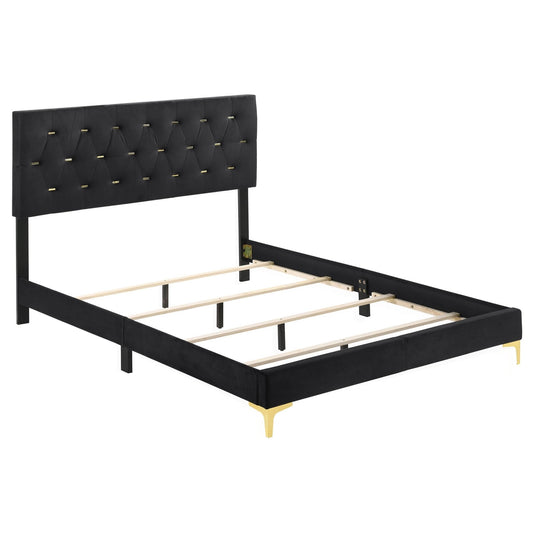 Kendall Upholstered California King Panel Bed Black - Walo Furniture