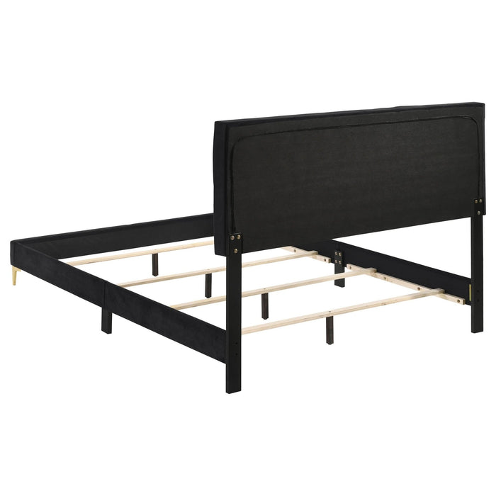 Kendall Upholstered California King Panel Bed Black - Walo Furniture