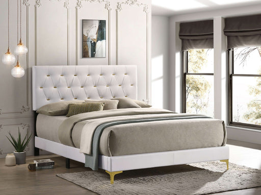 Kendall Upholstered California King Panel Bed White - Walo Furniture