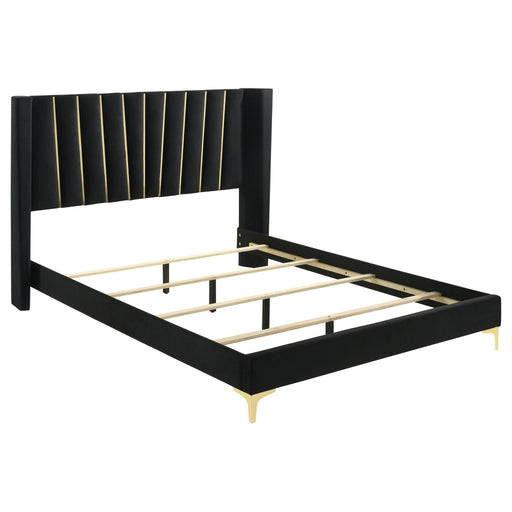 Kendall Upholstered Eastern King Panel Bed Black - Walo Furniture