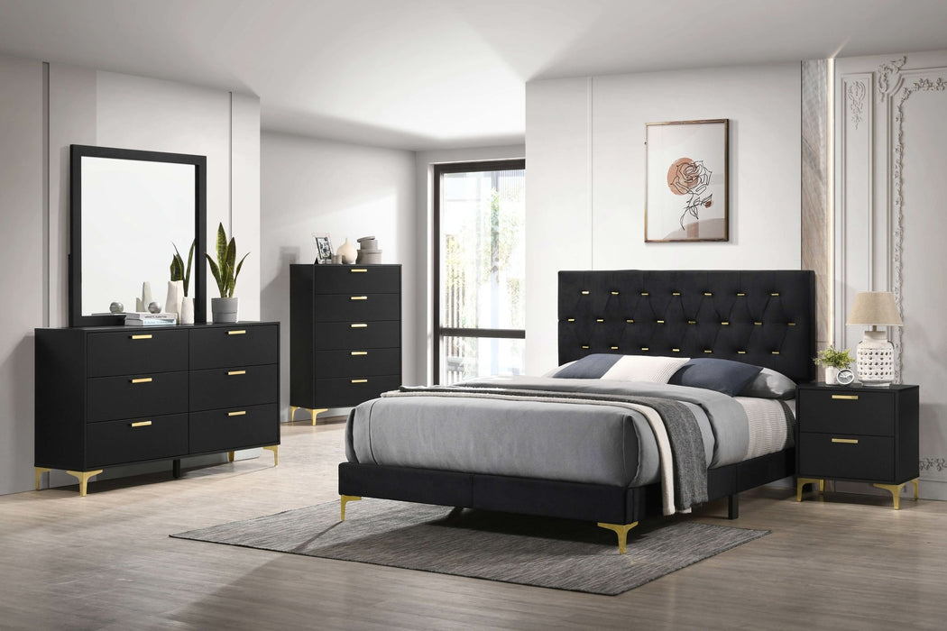 Kendall Upholstered Eastern King Panel Bed Black - Walo Furniture