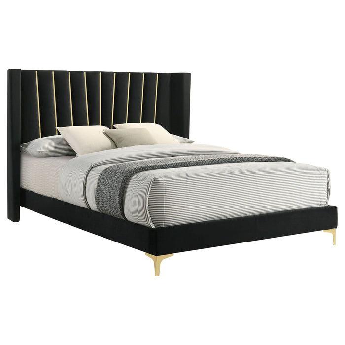 Kendall Upholstered Eastern King Panel Bed Black - Walo Furniture