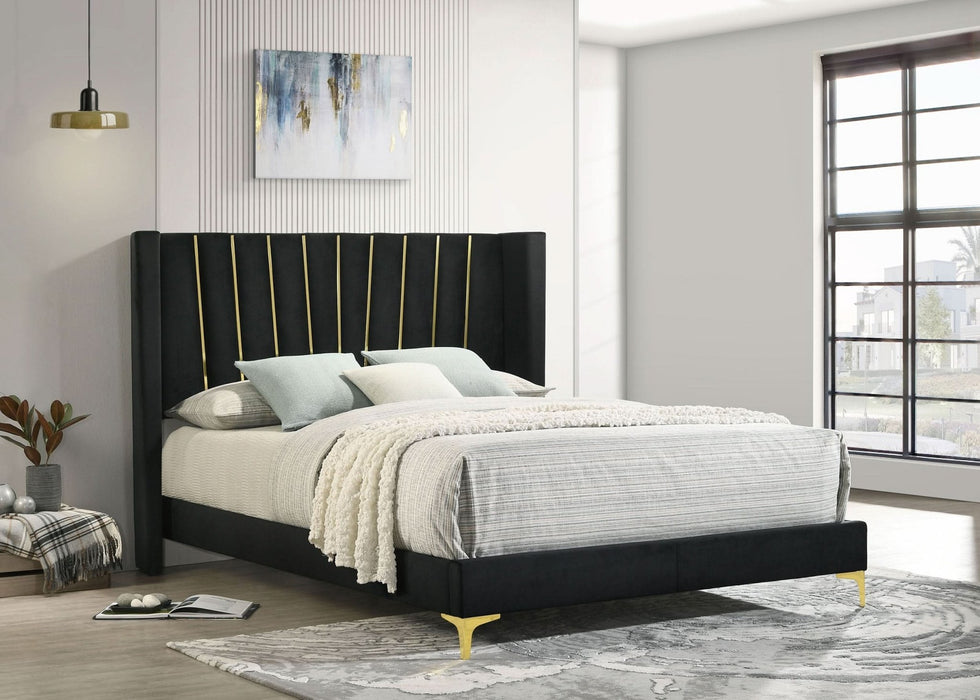 Kendall Upholstered Queen Panel Bed Black - Walo Furniture