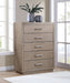 Kenora 5 - drawer Bedroom Chest Barley Brown - Walo Furniture