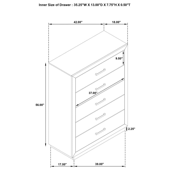 Kenora 5 - drawer Bedroom Chest Barley Brown - Walo Furniture