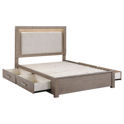 Kenora 56 - inch California King LED Storage Bed Barley Brown - Walo Furniture