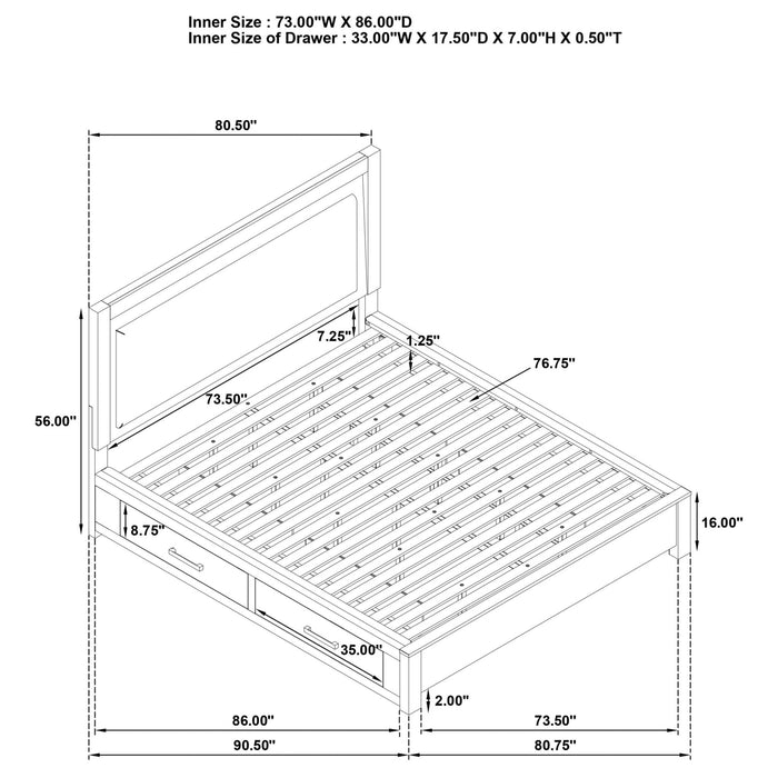 Kenora 56 - inch California King LED Storage Bed Barley Brown - Walo Furniture