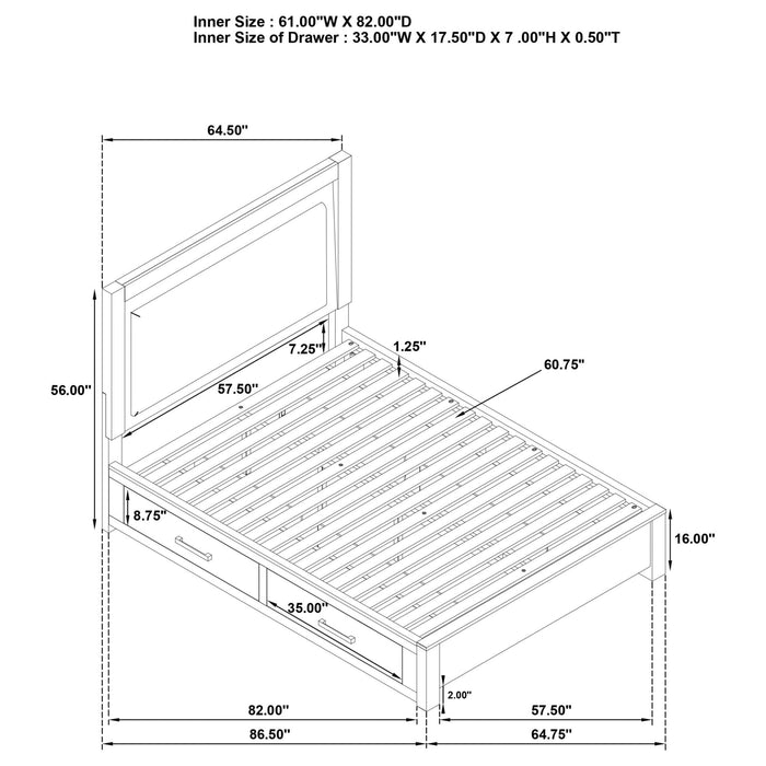 Kenora 56 - inch Queen LED Storage Bed Barley Brown - Walo Furniture