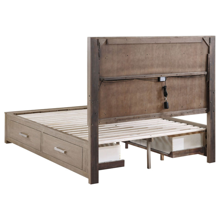 Kenora 56 - inch Queen LED Storage Bed Barley Brown - Walo Furniture