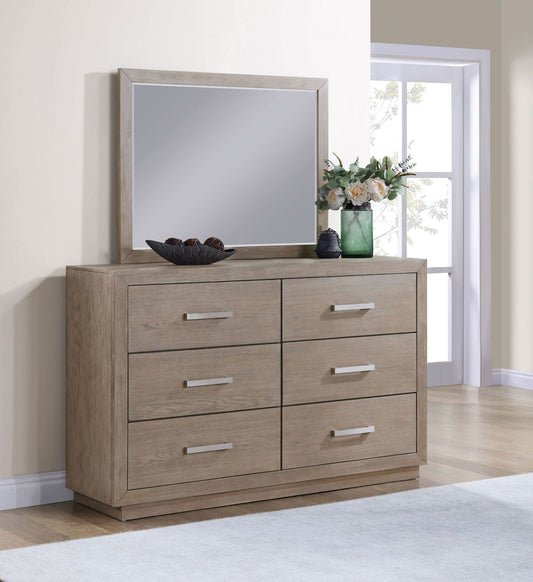 Kenora 6 - drawer Dresser and Mirror Barley Brown - Walo Furniture