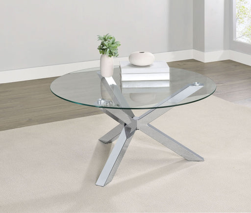 Kenzie Round Tempered Glass Top Cocktail Coffee Table Chrome - Walo Furniture