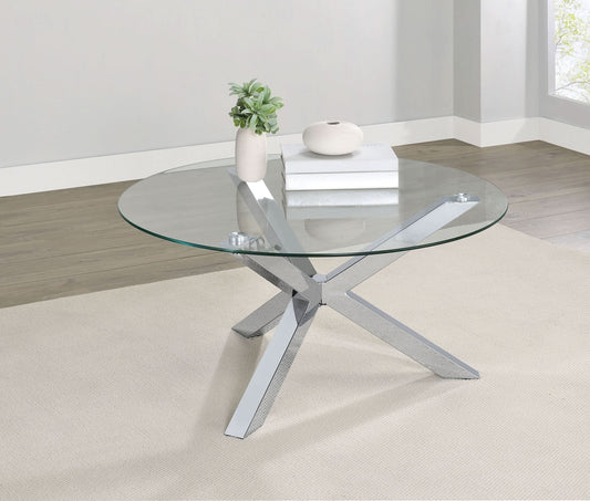 Kenzie Round Tempered Glass Top Cocktail Coffee Table Chrome - Walo Furniture