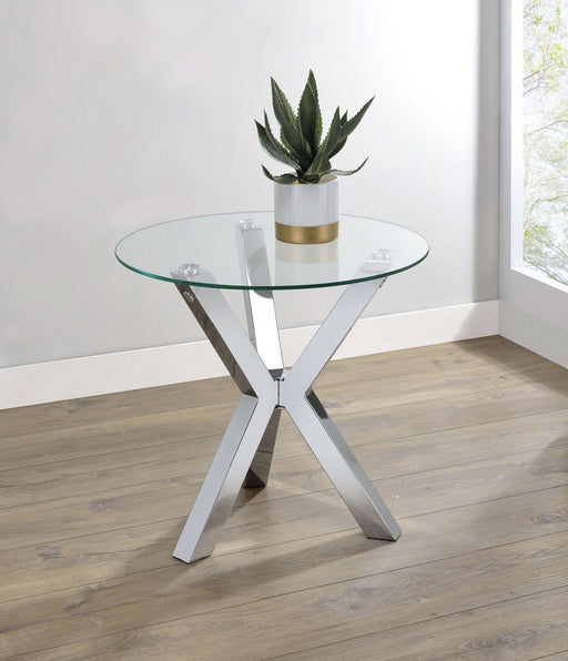 Kenzie Round Tempered Glass Top End Side Table Chrome - Walo Furniture