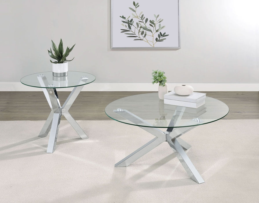 Kenzie Round Tempered Glass Top End Side Table Chrome - Walo Furniture