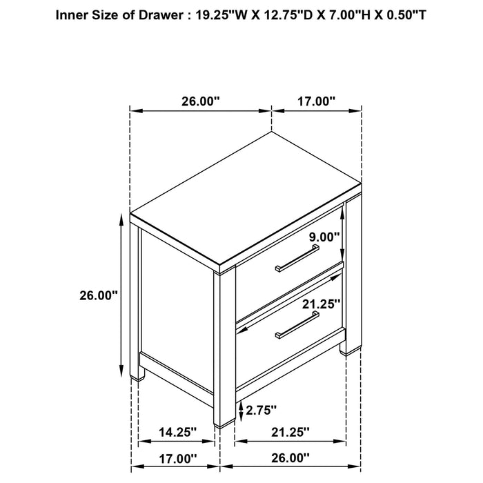 Kieran 2 - drawer Nightstand Grey - Walo Furniture