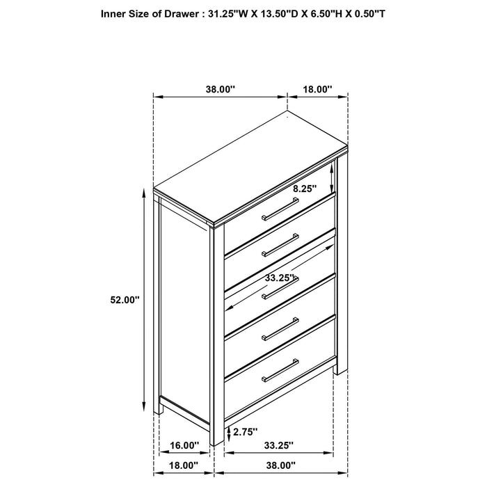 Kieran 5 - drawer Bedroom Chest Grey - Walo Furniture