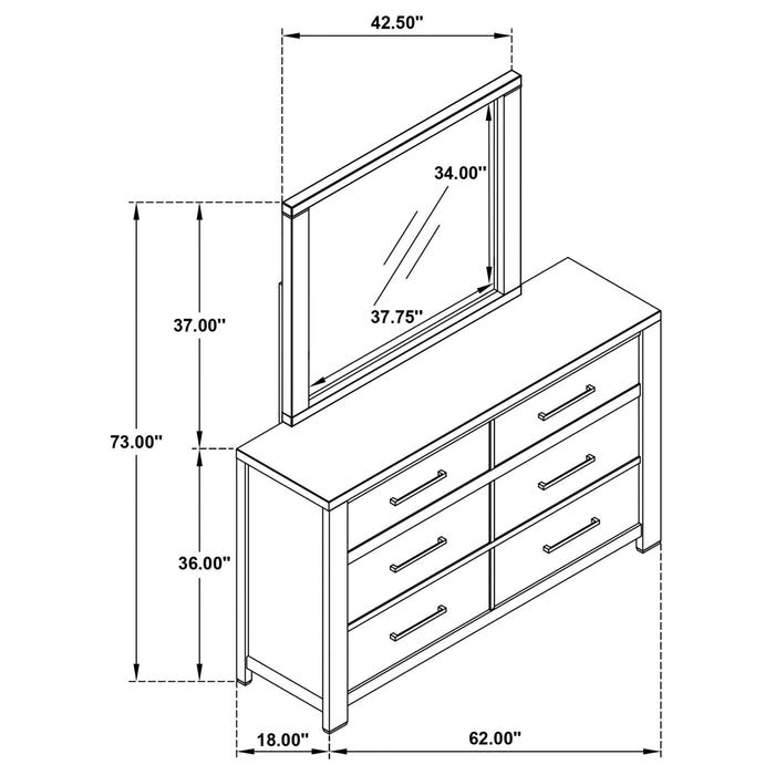 Kieran 6 - drawer Dresser with Mirror Grey - Walo Furniture