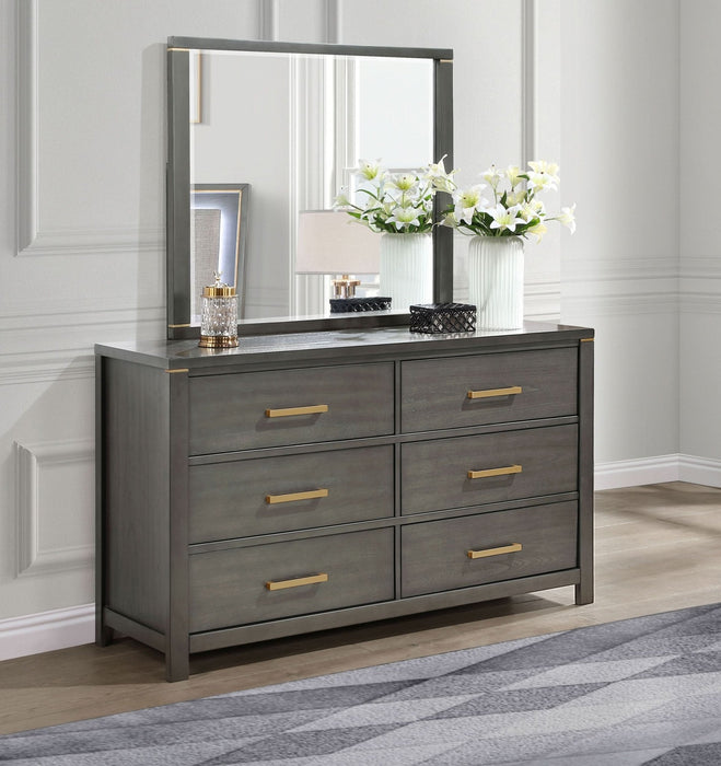 Kieran 6 - drawer Dresser with Mirror Grey - Walo Furniture