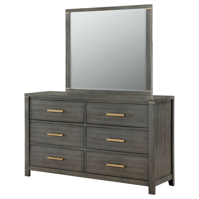 Kieran 6 - drawer Dresser with Mirror Grey - Walo Furniture