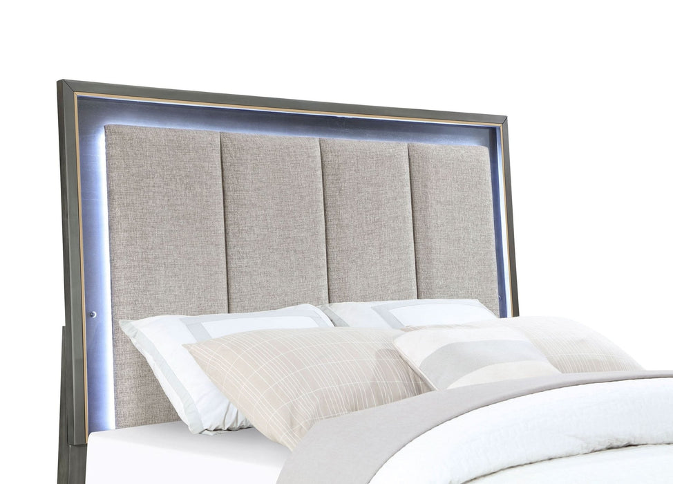 Kieran Wood California King LED Panel Bed Grey - Walo Furniture