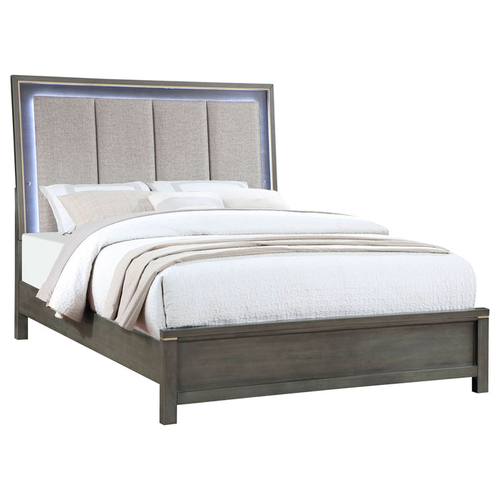 Kieran Wood Eastern King LED Panel Bed Grey - Walo Furniture