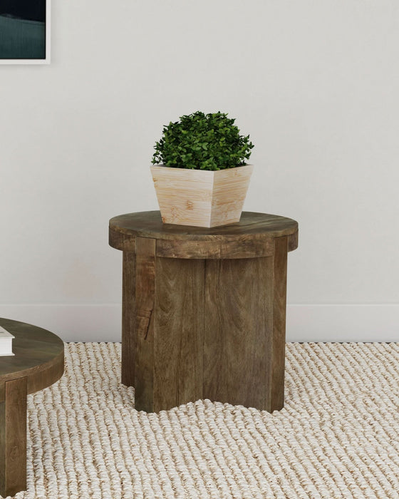 Kinkaid Round Solid Mango Wood End Table Brown - Walo Furniture