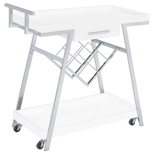 Kinney 1 - drawer Engineered Wood Bar Cart White High Gloss - Walo Furniture