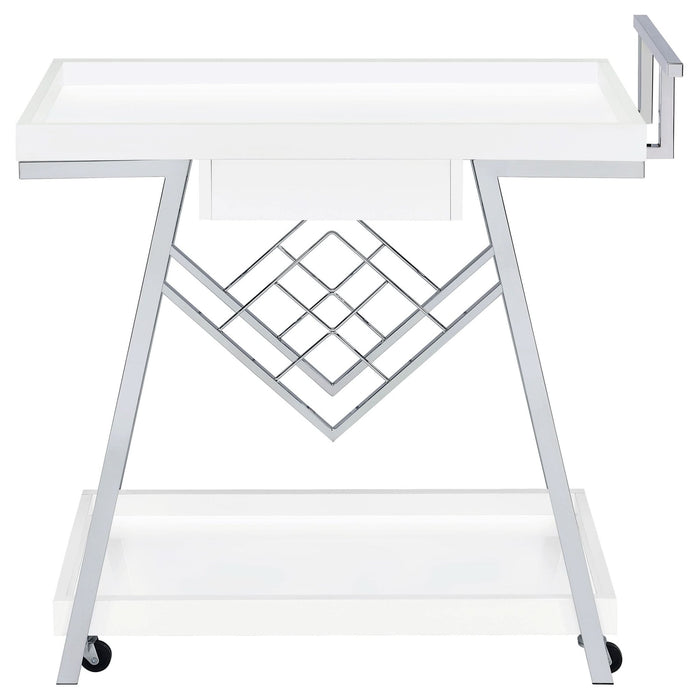 Kinney 1 - drawer Engineered Wood Bar Cart White High Gloss - Walo Furniture