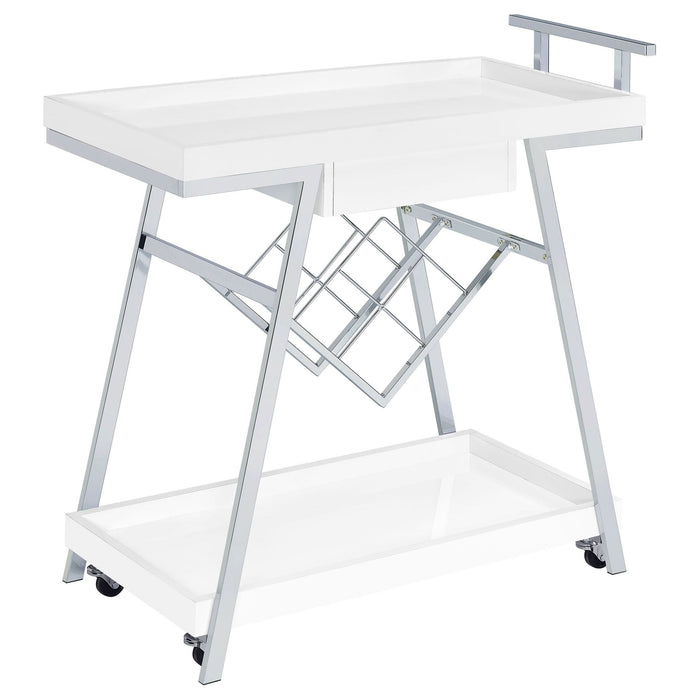 Kinney 1 - drawer Engineered Wood Bar Cart White High Gloss - Walo Furniture