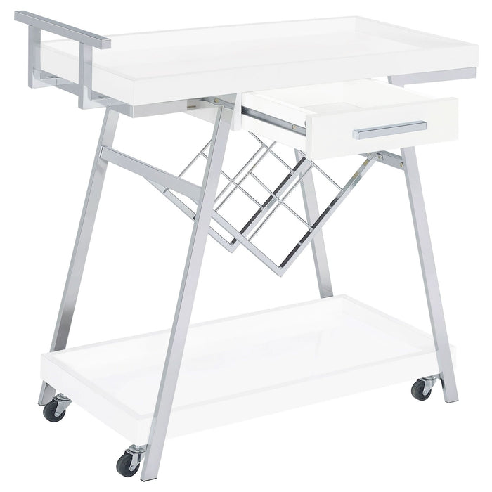 Kinney 1 - drawer Engineered Wood Bar Cart White High Gloss - Walo Furniture