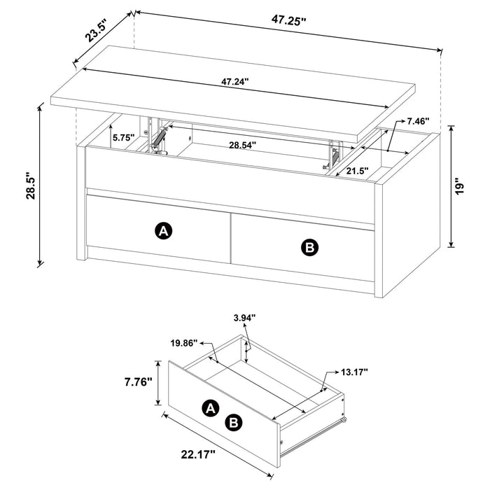 Knapp Lift Top Cocktail Coffee Table with Dual Drawers Black - Walo Furniture