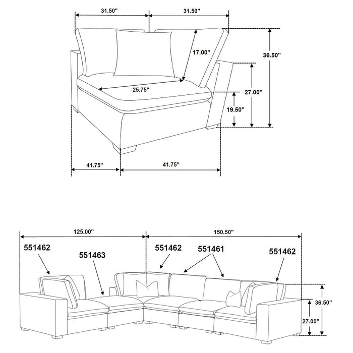 Lakeview 5 - piece Upholstered Modular Sectional Chocolate - Walo Furniture