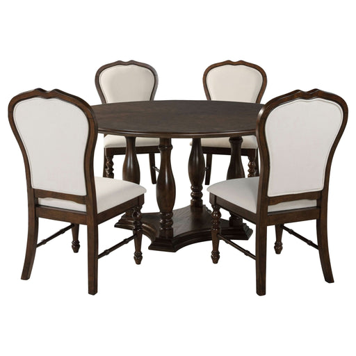 Landon 5 - piece 60 - inch Round Dining Table Set Rich Brown - Walo Furniture