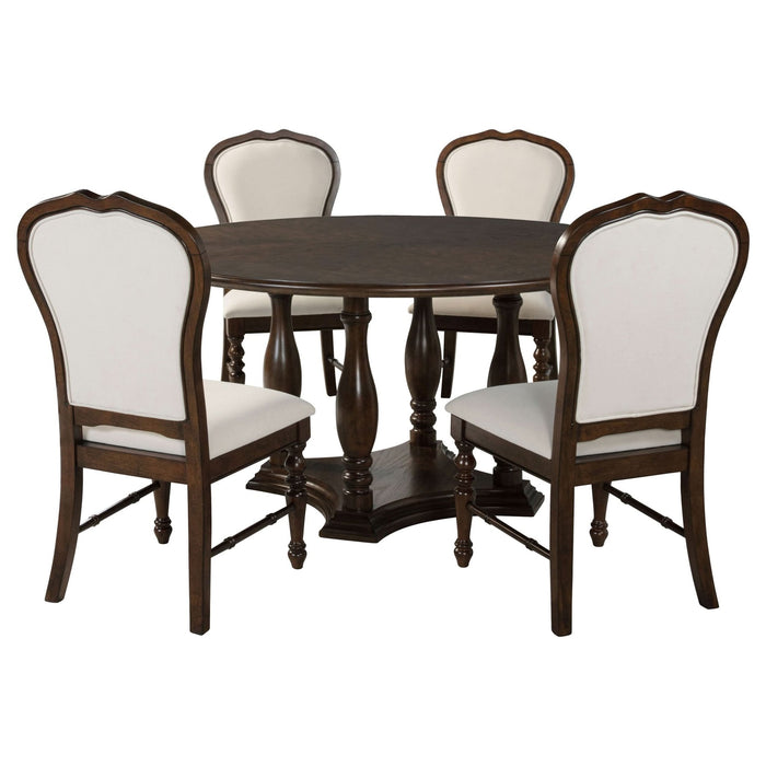 Landon 5 - piece 60 - inch Round Dining Table Set Rich Brown - Walo Furniture