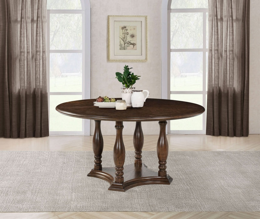 Landon 60 - inch Round Wood Pedestal Dining Table Rich Brown - Walo Furniture