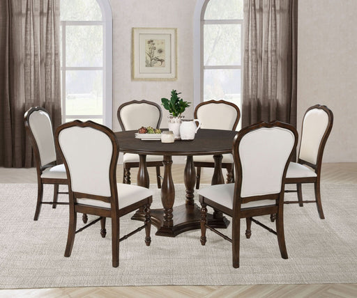 Landon 7 - piece 60 - inch Round Dining Table Set Rich Brown - Walo Furniture