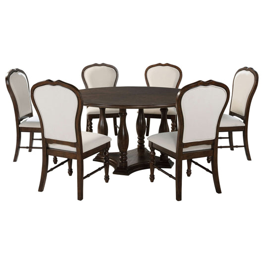 Landon 7 - piece 60 - inch Round Dining Table Set Rich Brown - Walo Furniture