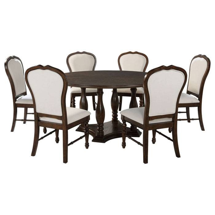 Landon 7 - piece 60 - inch Round Dining Table Set Rich Brown - Walo Furniture