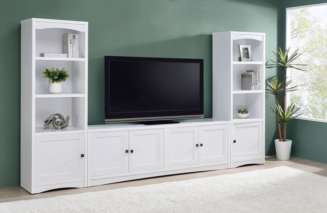 Laughlin 4 - door Engineered Wood 78 - inch TV Stand White - Walo Furniture