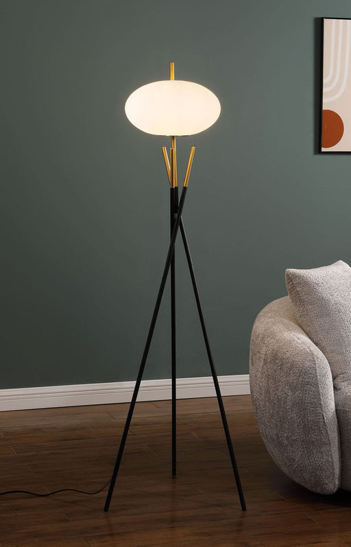 Layton White Orb Shade Tripod Floor Lamp Black - Walo Furniture