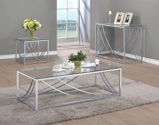 Lille 3 - piece Glass Top Coffee End Sofa Table Set Chrome - Walo Furniture