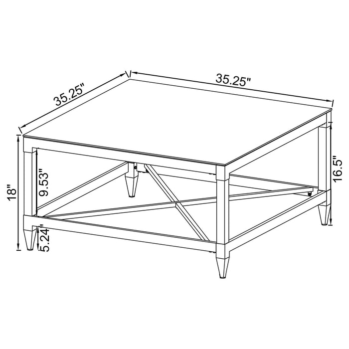 Lindley Square Tempered Mirror Acrylic Coffee Table Chrome - Walo Furniture