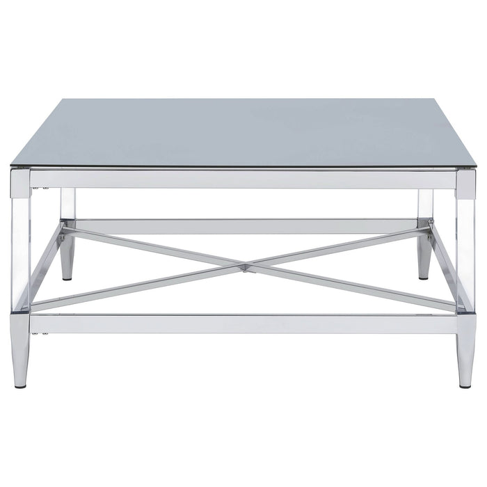 Lindley Square Tempered Mirror Acrylic Coffee Table Chrome - Walo Furniture