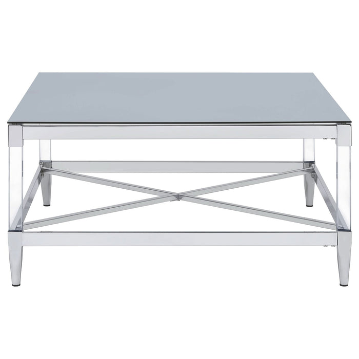 Lindley Square Tempered Mirror Acrylic Coffee Table Chrome - Walo Furniture