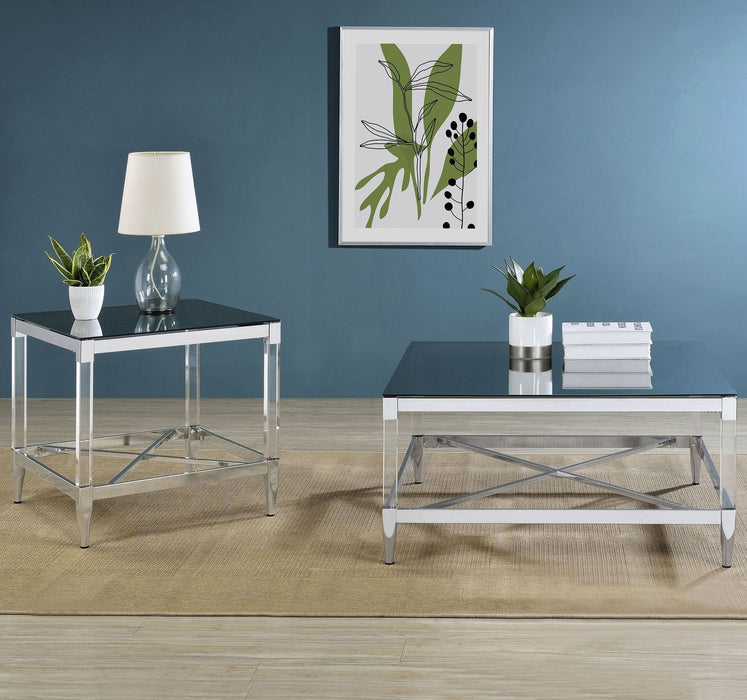 Lindley Square Tempered Mirror Acrylic Coffee Table Chrome - Walo Furniture