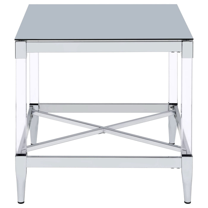 Lindley Square Tempered Mirror Acrylic Side End Table Chrome - Walo Furniture