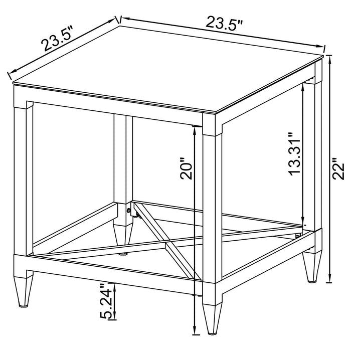 Lindley Square Tempered Mirror Acrylic Side End Table Chrome - Walo Furniture