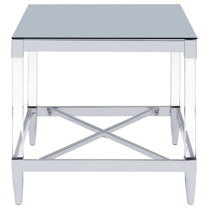 Lindley Square Tempered Mirror Acrylic Side End Table Chrome - Walo Furniture