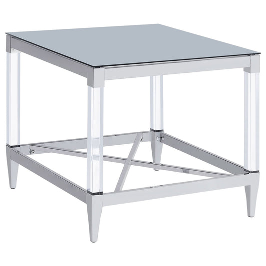 Lindley Square Tempered Mirror Acrylic Side End Table Chrome - Walo Furniture